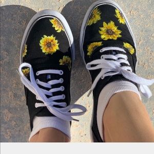Custom sunflower painted black canvas shoe